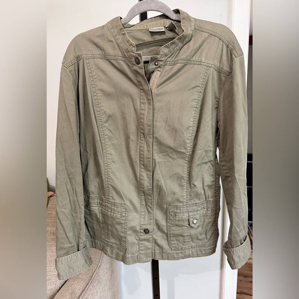 Chico's Size 3 Army Green‎ Utility Jacket
